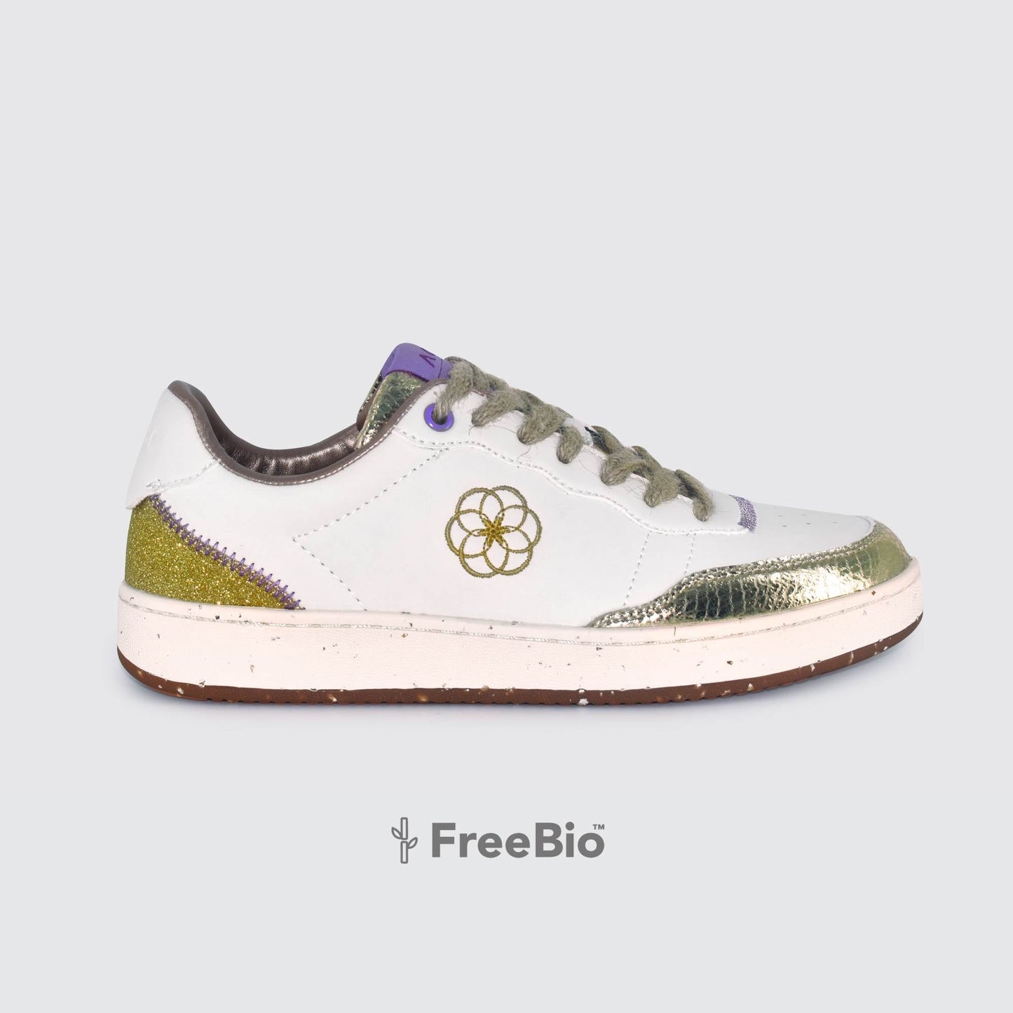 New - Evergreen Flower White Gold Purple Shoes